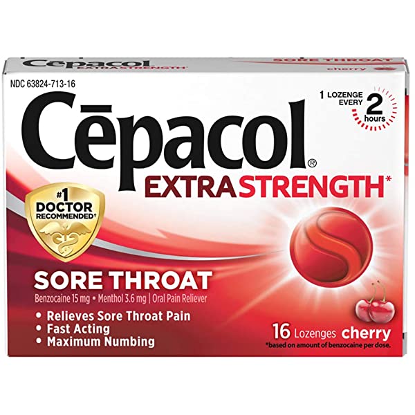 Throat lozenge Cepacol extra strength, benzocaine and menthol x 16
